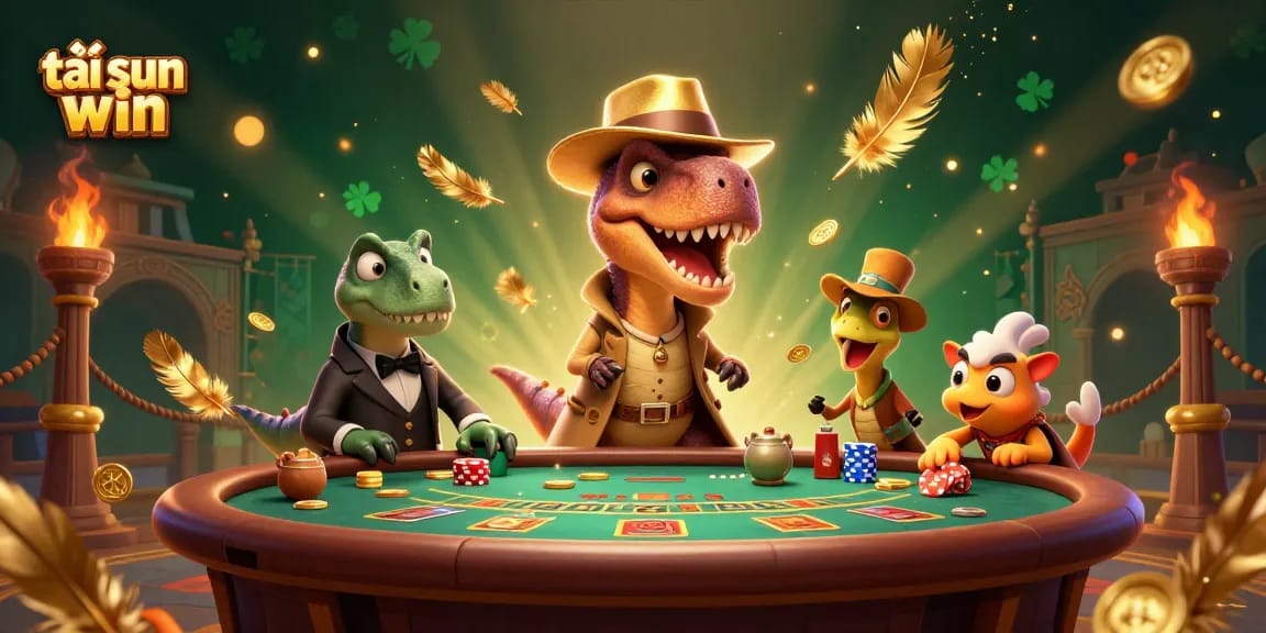 Experience exciting gameplay with tải sun win in a vibrant 3D casino scene filled with dinosaurs.
