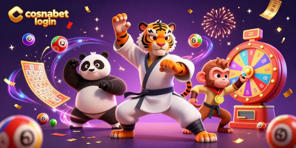 Engage in the excitement with cosmobet login featuring vibrant 3D characters and dynamic casino elements.