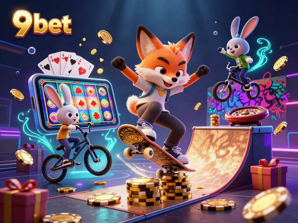 Capture the excitement of 9 bet with vibrant 3D casino characters and gaming elements