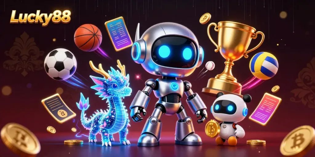 Experience exciting gameplay at Lucky88 with vibrant 3D casino characters and dynamic sports elements.