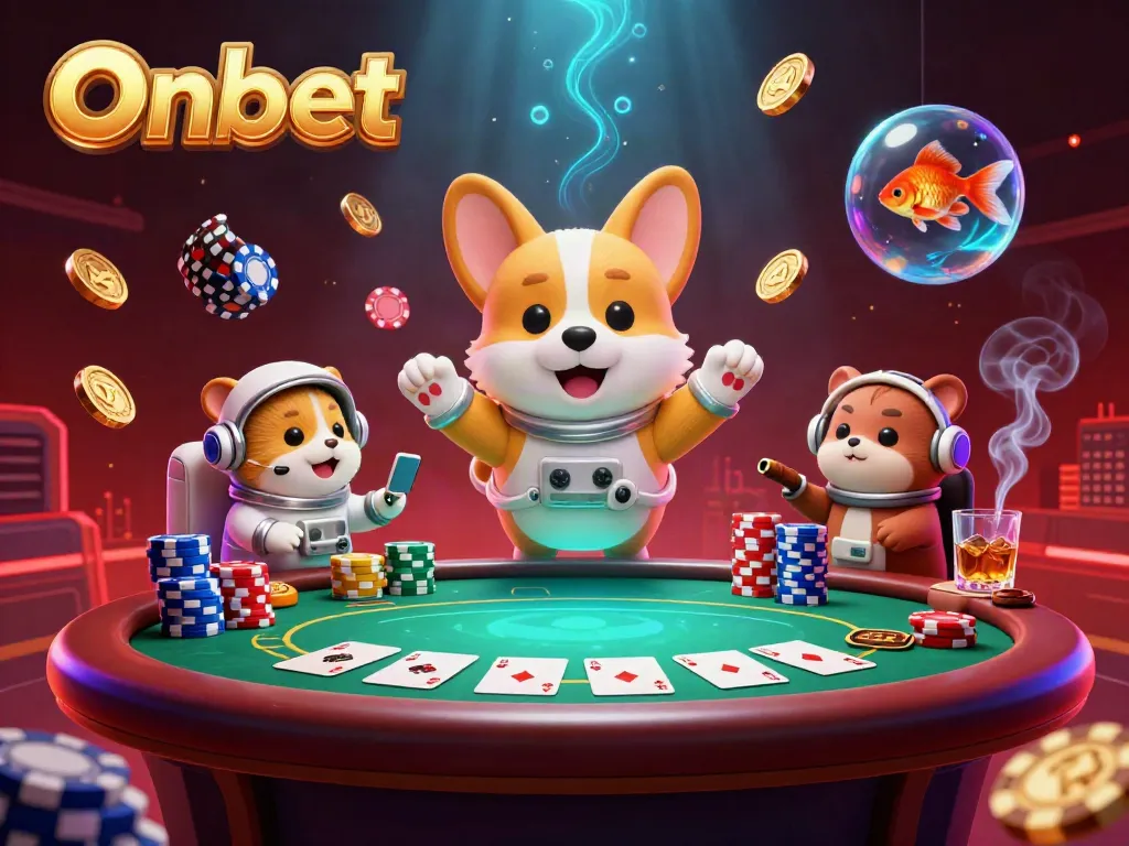 Engage with Onbet's thrilling poker action in a cosmic casino scene
