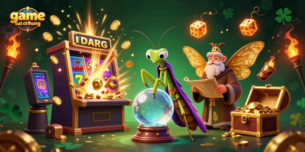 Experience the excitement of game bai doi thuong with mystical 3D characters and vibrant casino elements.
