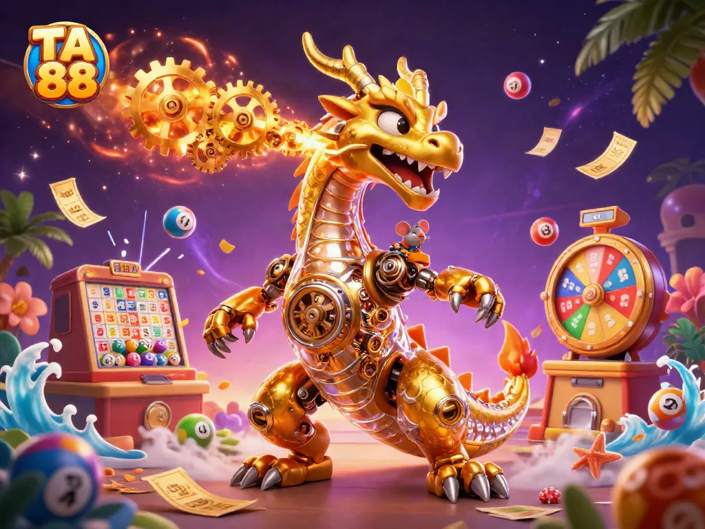 Experience excitement at TA 88 with colorful lottery elements and a dynamic dragon scene.