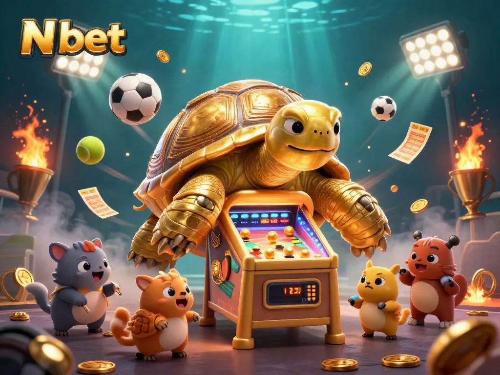N bet showcases a dynamic scene of sports betting excitement with a golden tortoise pinball machine.